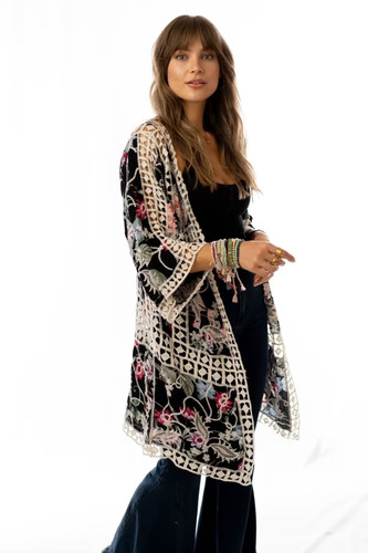 Kimono black floral cardigan