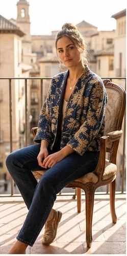 Blue indigo kantha - indigo, quilted